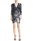 Zoey Sequined Camo 3/4-sleeve Wrap Dress