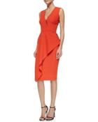 Deep V-neck Asymmetric Ruffle Dress