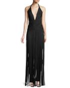 Deep V-neck Bandage Fringe Jumpsuit, Black