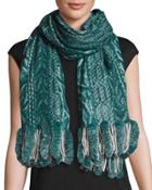 Wheat-print Rabbit Scarf W/ Tails, Teal