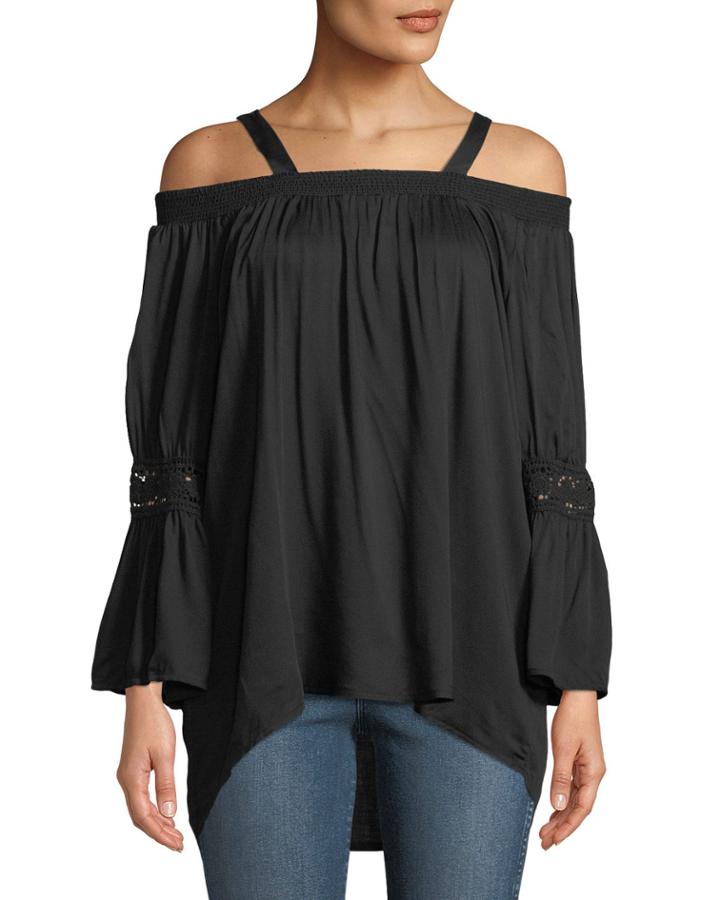 Cold-shoulder Knit Bell-sleeve Blouse
