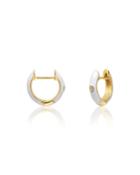 Enamel Huggie Hoop Earrings, White/gold