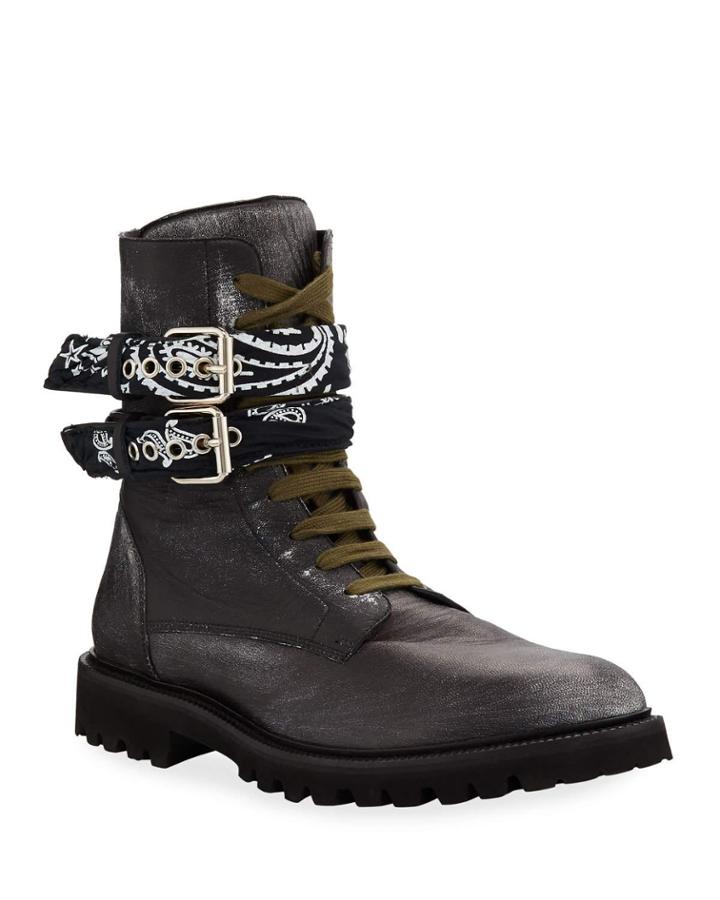 Men's Bandana Leather Combat Boots