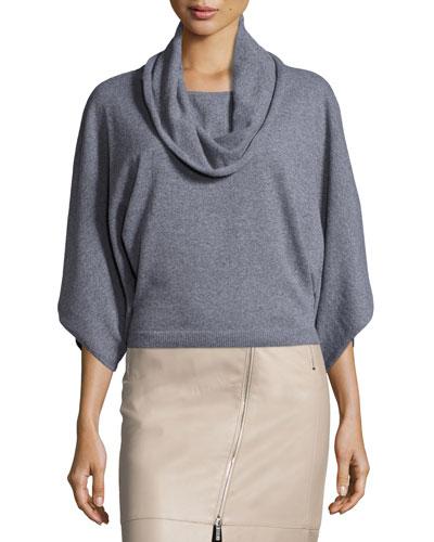 Cropped Kimono-sleeve Sweater, Nickel