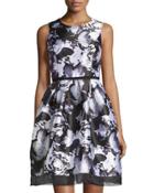Floral-print Sleeveless Dress, Bleached/white