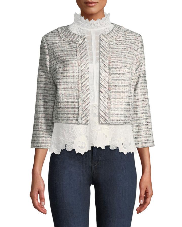 3/4-sleeve Cropped Tweed Jacket