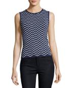 Stretch-knit Chevron Top, Blue/white