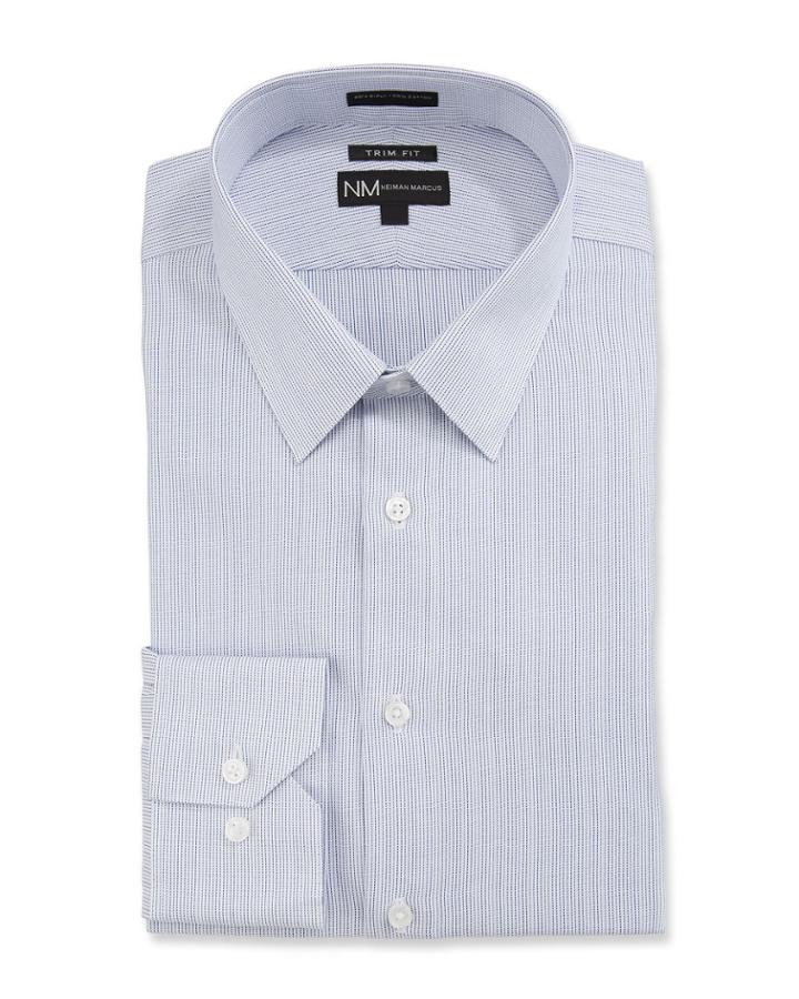 Men's Trim-fit Regular-finish Dobby Striped Dress