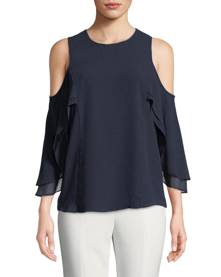 Cold-shoulder Ruffle-sleeve Blouse