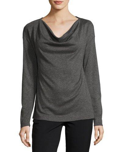 Draped-neckline Knit Top, Gray/black