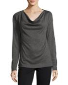 Draped-neckline Knit Top, Gray/black
