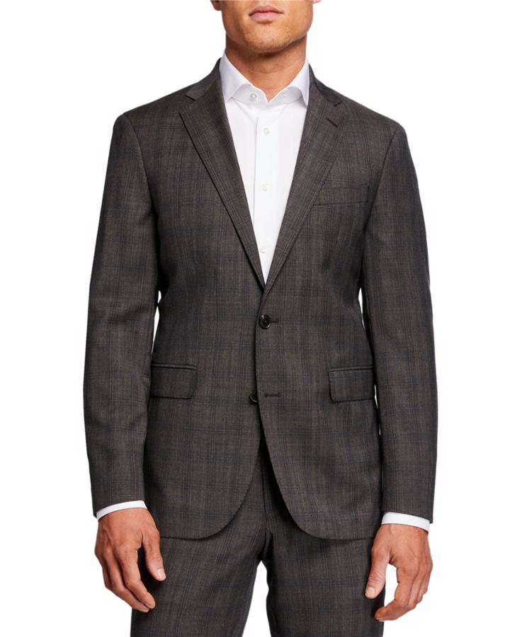 Men's Plaid Wool-blend Suit Separate Jacket