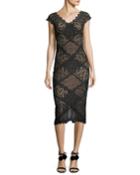 Short-sleeve V-neck Geometric Lace Cocktail Dress