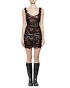 Sleeveless Metallic-lace Ruched Dress, Black