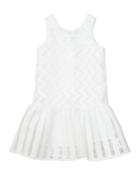 Milly Minis Illusion Fil Coupe Dress, White, Size 2-7, Girl's,