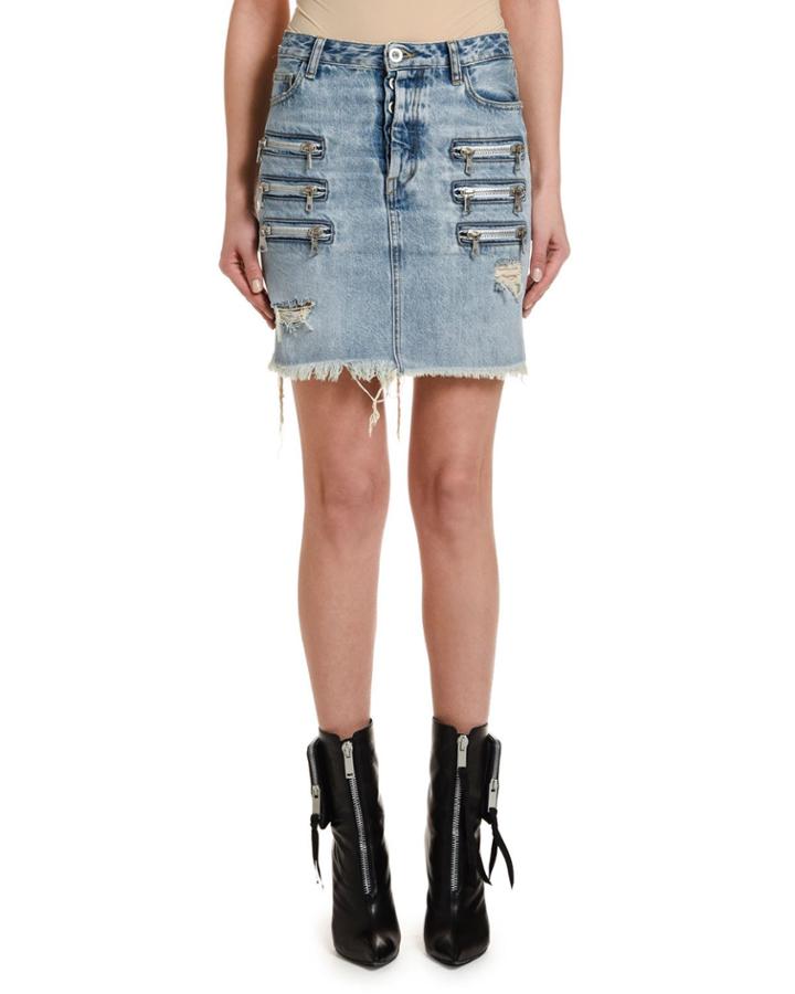 Bleached Denim Zip-front