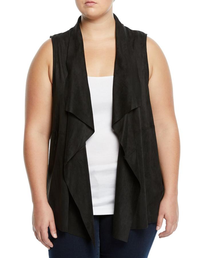 Faux-suede Draped Open-front Vest,