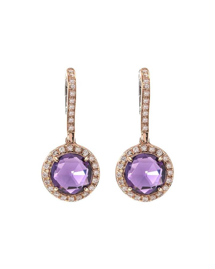 18k White/rose Gold Diamond & Amethyst Drop Earrings