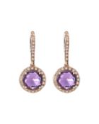 18k White/rose Gold Diamond & Amethyst Drop Earrings