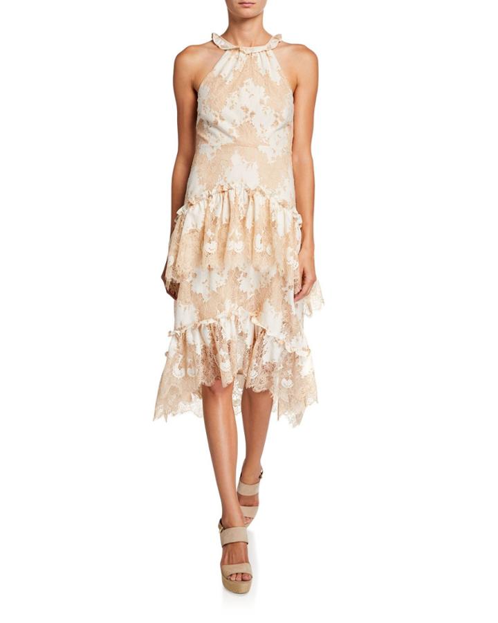 Zigzag Lace Halter High-low Dress