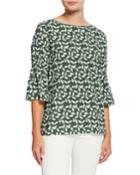 Lorelie Leaf-print 1/2-sleeve Blouse