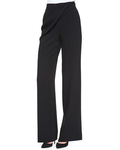 Gido Crepe Drape-detail Pants, Black