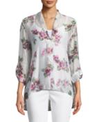 Floral-silk Twisted-front Blouse