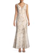 V-inset Brocade Trumpet Gown