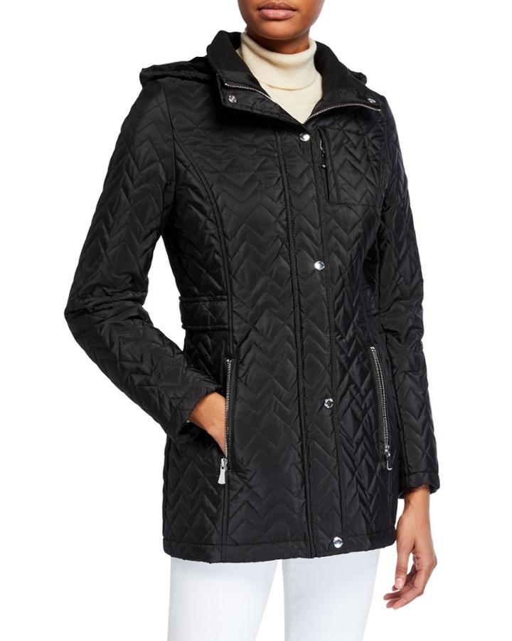 Chevron Quilted Hooded Coat