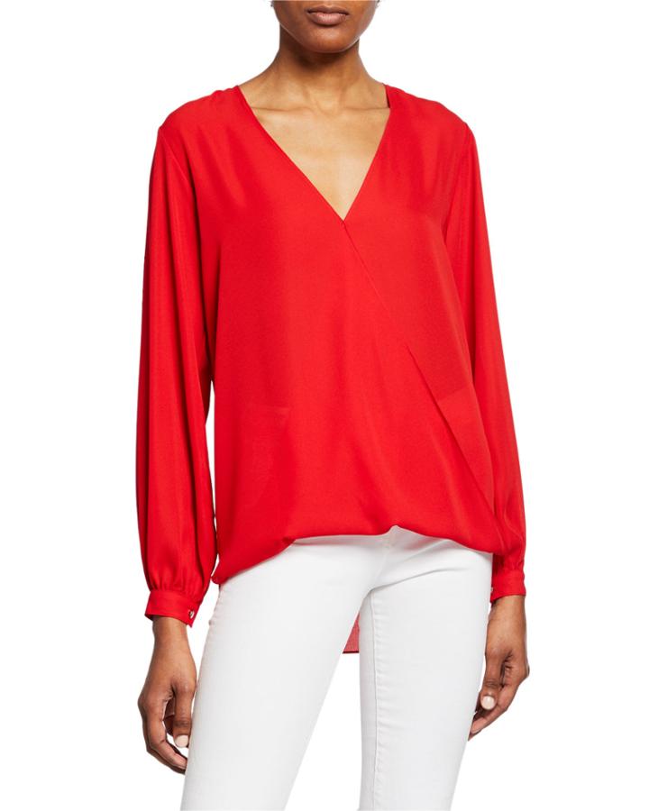 High-low Faux Wrap Long-sleeve Blouse