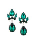 Fragments Silvertone Teardrop Crystal Double-drop Earrings, Emerald, Women's,