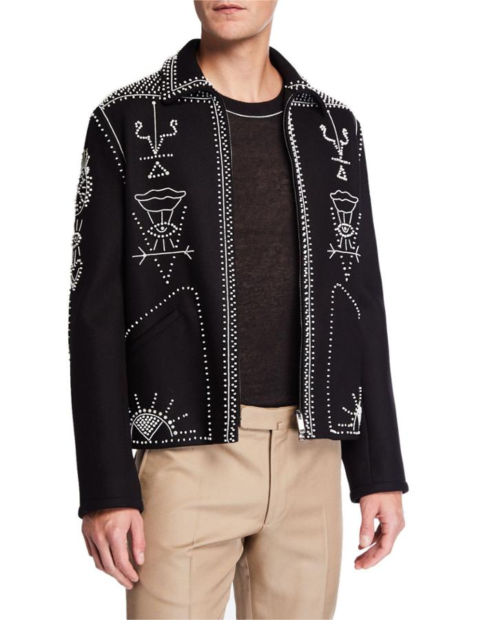Men's Bead Embellished Wool Jacket