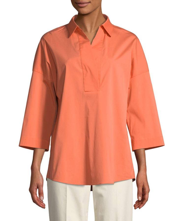 Baldwin 3/4-sleeve Cotton-stretch Blouse