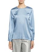 Plus Size Ruched-cuff Silk Charmeuse Blouse