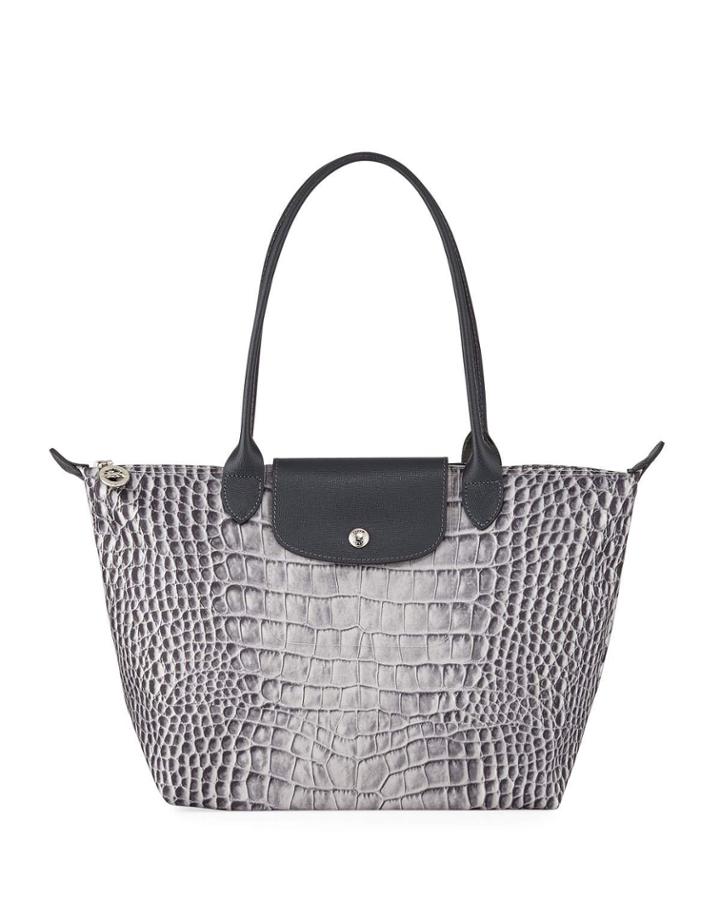 Le Pliage Medium Croco Shoulder Tote Bag