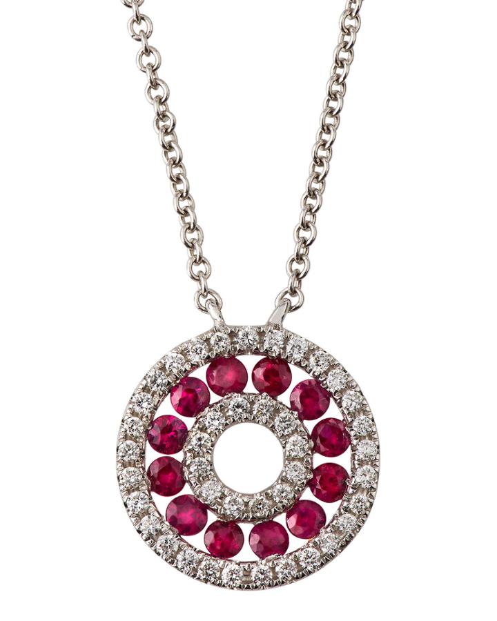 18k White Gold Diamond & Ruby Circle Necklace
