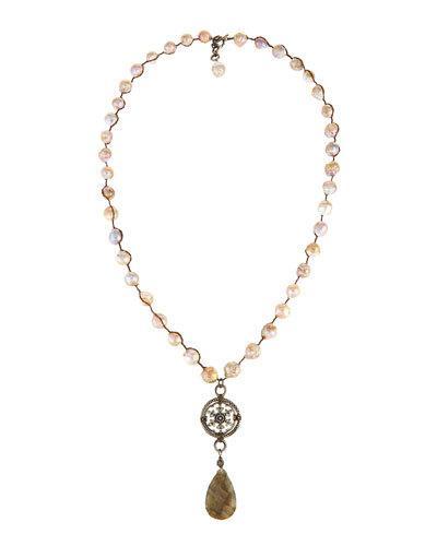 Braided Freshwater Pearl & Labradorite Rope Necklace, Brown