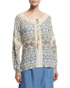 Printed Peasant Top W/ Feather