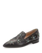 Star Cabochon Leather Loafer, Black/turquoise