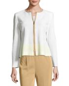 Zip-front Contrast-trim Knit Jacket, White/sunshower