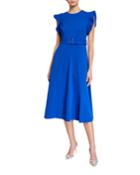 Ruffle-sleeve Belted Fit-&-flare Dress