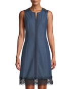 Lace-trim Denim A-line Dress