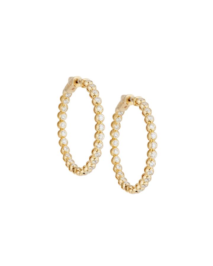 14k Gold Diamond Bezel Hoop Earrings
