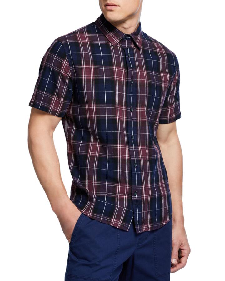 Men's Plaid Linen Short-sleeve