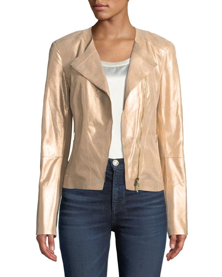 Trista Stardust Glitter Suede Zip-front Jacket
