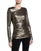 Sadira Metallic Long-sleeve Ruched Knit Top