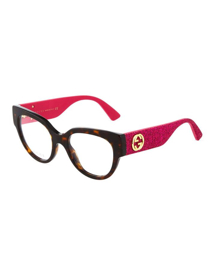 Round Tortoiseshell/glittery Acetate Optical Glasses
