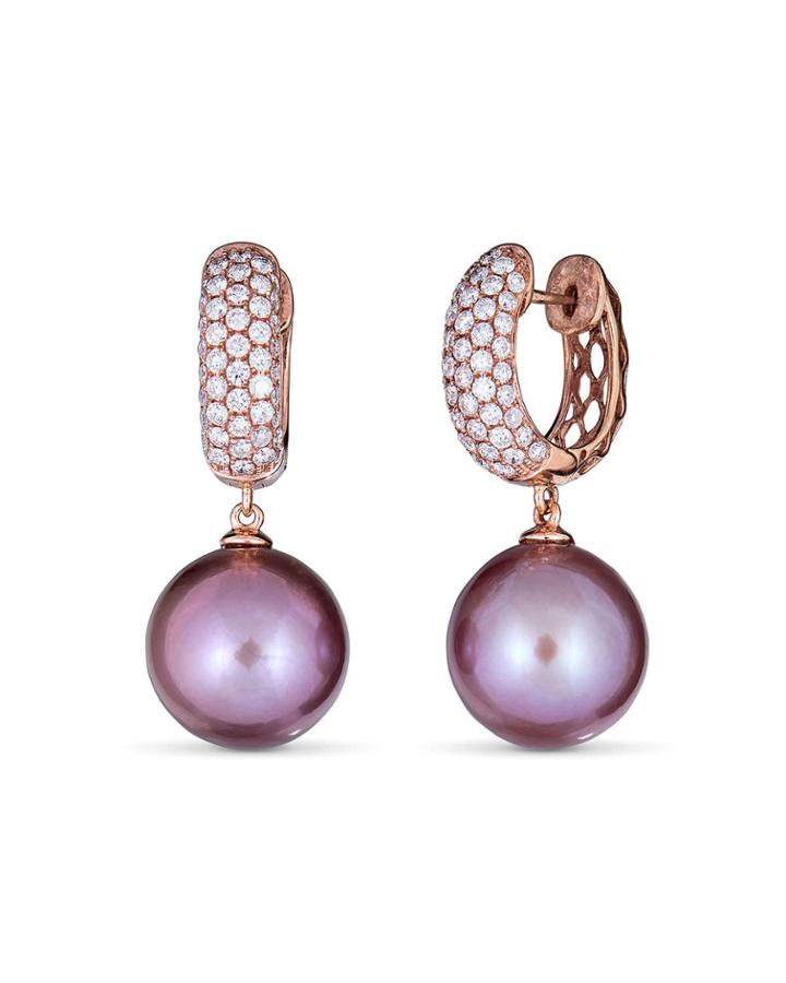 Chic 18k Rose Gold Diamond Pearl-drop Earrings