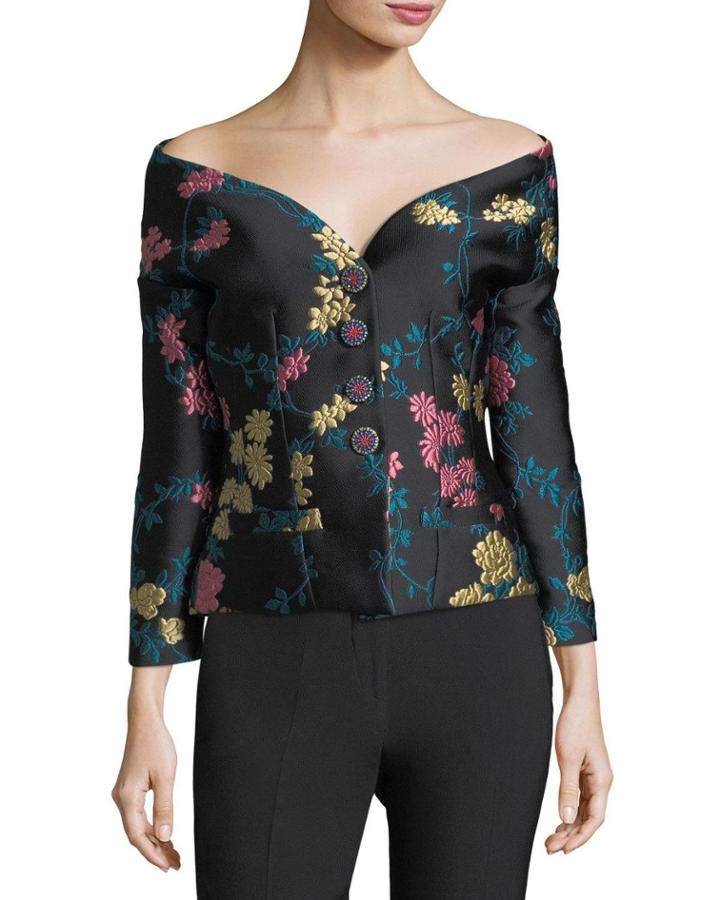 Off-shoulder Jewel-button Jacket