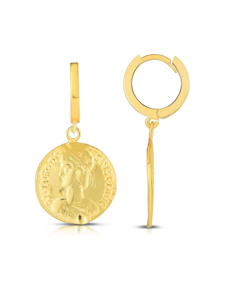Gold-plated Coin Huggie Earrings
